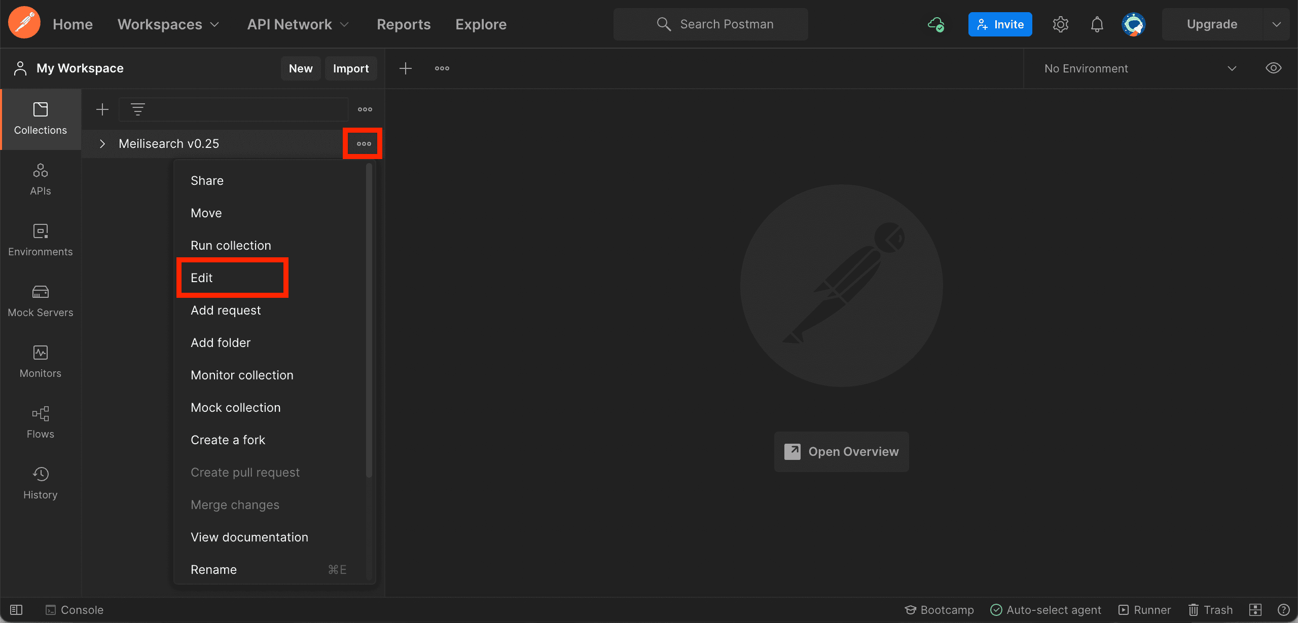 Selecting "Edit" from the overflow menu