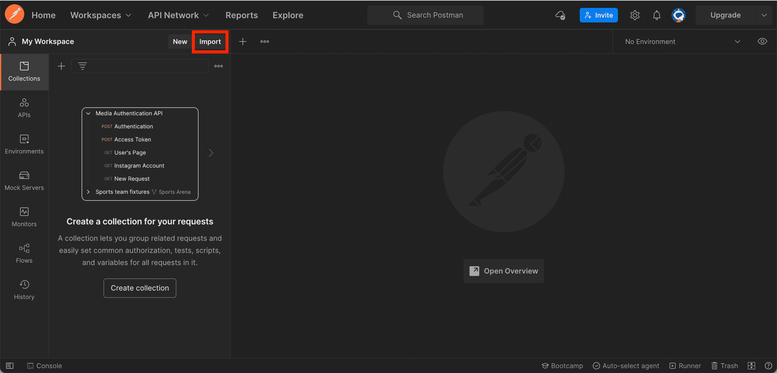 The "Import" button
