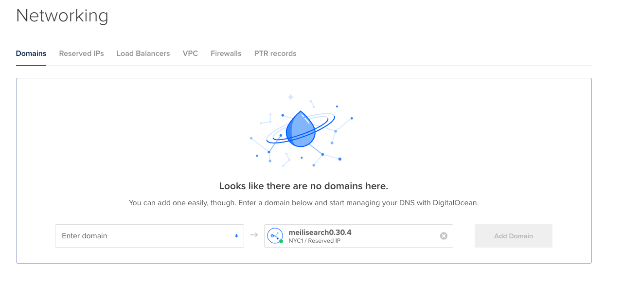 Domains tab on the Networking page